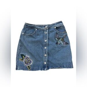T.C. Elli’s Boutique Denim Mini Skirt with Embroidered Bird & Flowers